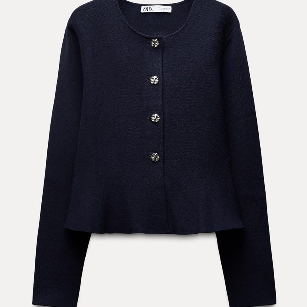Zara Navy Knit Peplum Top